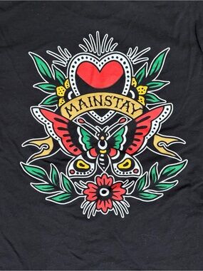 Mainstay Tattoo Austin Texas Heart Butterfly Graphic Tee Medium Black Unisex